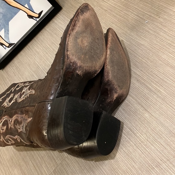 J.B. Dillon ostrich western cowboy boots chocolate brown color Size 11.5 D width - Picture 11 of 12
